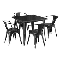 Lancaster Table & Seating Alloy Series 35 1/2" x 35 1/2" Distressed Onyx Black Standard Height Outdoor Table with 4 Arm Chairs