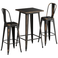 Lancaster Table & Seating Alloy Series 24" x 24" Distressed Copper Bar Height Outdoor Table with 2 Cafe Barstools