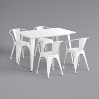 Lancaster Table & Seating Alloy Series 48 inch x 30 inch White Dining Height Outdoor Table with 4 Arm Chairs