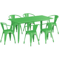 Lancaster Table & Seating Alloy Series 63" x 31 1/2" Green Standard Height Outdoor Table with 6 Arm Chairs