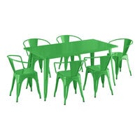 Lancaster Table & Seating Alloy Series 63" x 31 1/2" Green Standard Height Outdoor Table with 6 Arm Chairs