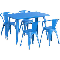 Lancaster Table & Seating Alloy Series 47 1/2" x 29 1/2" Blue Standard Height Outdoor Table with 4 Arm Chairs