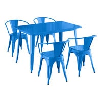 Lancaster Table & Seating Alloy Series 47 1/2" x 29 1/2" Blue Quartz Standard Height Outdoor Table with 4 Arm Chairs
