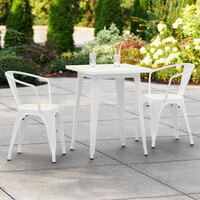 Lancaster Table & Seating Alloy Series 24 inch x 24 inch White Dining Height Outdoor Table with 2 Arm Chairs