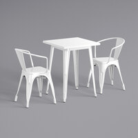 Lancaster Table & Seating Alloy Series 24" x 24" White Standard Height Outdoor Table with 2 Arm Chairs