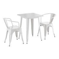 Lancaster Table & Seating Alloy Series 23 1/2" x 23 1/2" White Standard Height Outdoor Table with 2 Arm Chairs