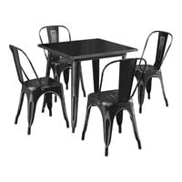 Lancaster Table & Seating Alloy Series 31 1/2" x 31 1/2" Distressed Black Standard Height Outdoor Table with 4 Cafe Chairs
