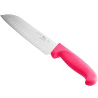 Choice 7 inch Santoku Knife with Granton Edge and Neon Pink Handle