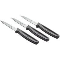 Choice 3 1/4 inch Paring Knife Set with 1 Serrated and 2 Smooth Edge Knives with Black Handles
