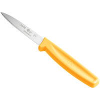 Choice 3 1/4 inch Serrated Edge Paring Knife with Neon Orange Handle