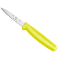 Choice 3 1/4 inch Smooth Edge Paring Knife with Neon Yellow Handle