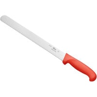 Choice 12 inch Serrated Edge Slicing / Bread Knife with Red Handle