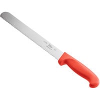 Choice 10 inch Serrated Edge Slicing / Bread Knife with Red Handle