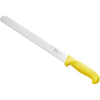 Choice 12 inch Serrated Edge Slicing / Bread Knife with Yellow Handle