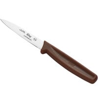 Choice 3 1/4 inch Smooth Edge Paring Knife with Brown Handle