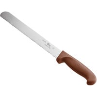 Choice 10 inch Serrated Edge Slicing / Bread Knife with Brown Handle