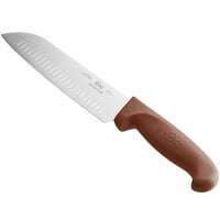 Choice 7 inch Santoku Knife with Granton Edge and Brown Handle
