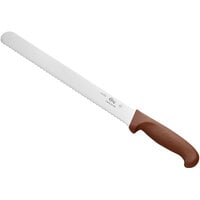 Choice 12 inch Serrated Edge Slicing / Bread Knife with Brown Handle
