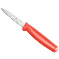 Choice 3 1/4 inch Smooth Edge Paring Knife with Red Handle