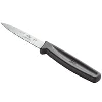 Choice 3 1/4 inch Serrated Edge Paring Knife with Black Handle