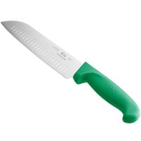 Choice 7 inch Santoku Knife with Granton Edge and Green Handle