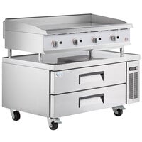 Cooking Performance Group G48 48 inch Gas Countertop Griddle with Manual Controls and 48 inch, 2 Drawer Refrigerated Chef Base - 120,000 BTU