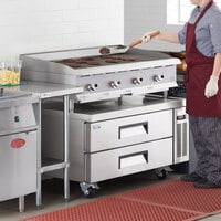 Cooking Performance Group CBR48 48 inch Gas Countertop Radiant Charbroiler and 48 inch, 2 Drawer Refrigerated Chef Base - 160,000 BTU