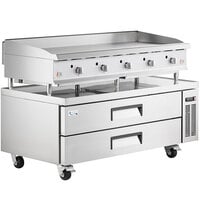 Cooking Performance Group G60T-NG(CPG) 60 inch Gas Countertop Griddle with Thermostatic Controls and 60 inch, 2 Drawer Refrigerated Chef Base - 150,000 BTU