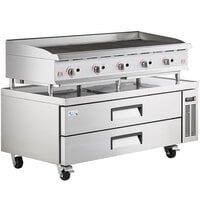 Cooking Performance Group CBL60-NG(CPG) 60" Gas Lava Briquette Charbroiler and 60", 2 Drawer Refrigerated Chef Base - 200,000 BTU