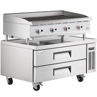 Cooking Performance Group CBL48 48 inch Gas Countertop Lava Briquette Charbroiler and 48 inch, 2 Drawer Refrigerated Chef Base - 160,000 BTU