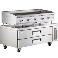 Cooking Performance Group CBR60-NG(CPG) 60 inch Gas Radiant Charbroiler and 60 inch, 2 Drawer Refrigerated Chef Base - 200,000 BTU