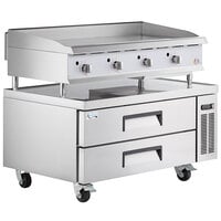 Cooking Performance Group G48T 48" Gas Countertop Griddle with Thermostatic Controls and 48", 2 Drawer Refrigerated Base - 120,000 BTU