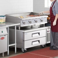 Cooking Performance Group G48T 48 inch Gas Countertop Griddle with Thermostatic Controls and 48 inch, 2 Drawer Refrigerated Base - 120,000 BTU
