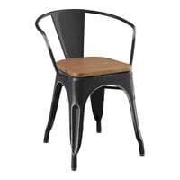Lancaster Table & Seating Alloy Series Distressed Onyx Black Indoor Arm Chair with Walnut Wood Seat