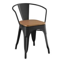 Lancaster Table & Seating Alloy Series Black Indoor Arm Chair with Walnut Wood Seat