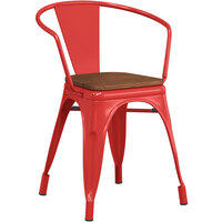 Lancaster Table & Seating Alloy Series Ruby Red Indoor Arm Chair with Walnut Wood Seat