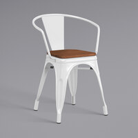 Lancaster Table & Seating Alloy Series White Indoor Arm Chair with Walnut Wood Seat