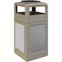 Commercial Zone 720518K StoneTec 42 Gallon Square Beige Trash Receptacle with Ashtone Panels and Ashtray Dome Lid