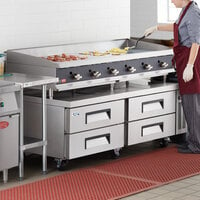 Cooking Performance Group 72L Ultra Series 72 inch Chrome Plated Liquid Propane 6-Burner Countertop Griddle and 72 inch, 4 Drawer Refrigerated Base - 180,000 BTU