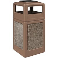 Commercial Zone 720542K StoneTec 42 Gallon Square Nuthatch Trash Receptacle with Riverstone Panels and Ashtray Dome Lid