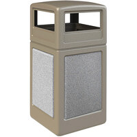 Commercial Zone 720418K StoneTec 42 Gallon Square Beige Trash Receptacle with Ashtone Panels and Dome Lid