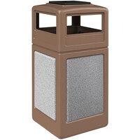 Commercial Zone 720541K StoneTec 42 Gallon Square Nuthatch Trash Receptacle with Ashtone Panels with Ashtray Dome Lid