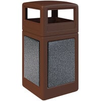 Commercial Zone 720422K StoneTec 42 Gallon Square Brown Trash Receptacle with Pepperstone Panels and Dome Lid