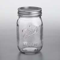 Ball 1440069056 16 oz. Pint Stars & Stripes Regular Mouth Glass Canning Jar with Silver Metal Lid and Band   - 4/Pack
