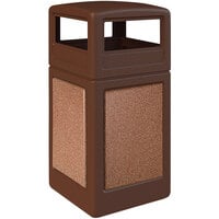 Commercial Zone 720425K StoneTec 42 Gallon Square Brown Trash Receptacle with Sedona Panels and Dome Lid
