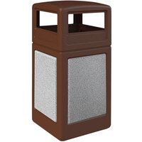 Commercial Zone 720423K StoneTec 42 Gallon Square Brown Trash Receptacle with Ashtone Panels and Dome Lid