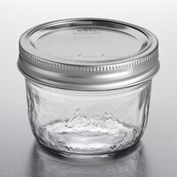 Kerr 500ZFP 8 oz. Half-Pint Wide Mouth Glass Canning Jar with Silver Metal Lid and Band   - 12/Case
