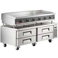Cooking Performance Group 72N Ultra Series 72" Chrome Plated Natural Gas 6-Burner Countertop Griddle and 72", 4 Drawer Refrigerated Base - 180,000 BTU