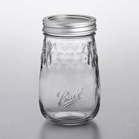 Ball 1440061199 16 oz. Pint Regular Mouth Glass Flute Canning Jar with Silver Metal Lid and Band   - 4/Pack