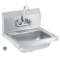 Vollrath K1410-C 17 inch x 15 inch 20-Gauge Stainless Steel Wall Mounted Hand Sink with Strainer and Gooseneck Faucet - 5 1/2 inch Deep